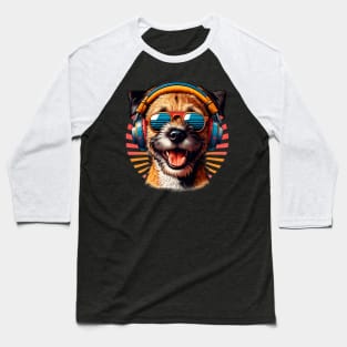 Grinning Border Terrier as Smiling DJ with Headphones Baseball T-Shirt